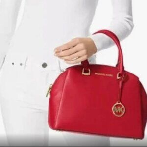 Michael Kors Red Medium Top Handle/Crossbody Bowling Bag